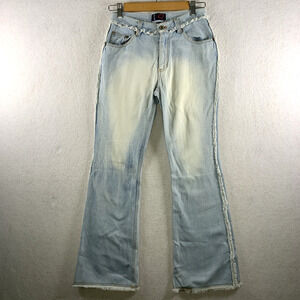 VTG Quick Women Raw Edge Fringe Flared Jeans Sz 3 Indie Y2K Boho Grunge Festival